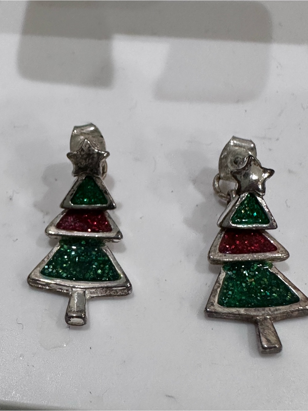 Holiday Tree Dangle Earrings - Green & Red Christmas Design